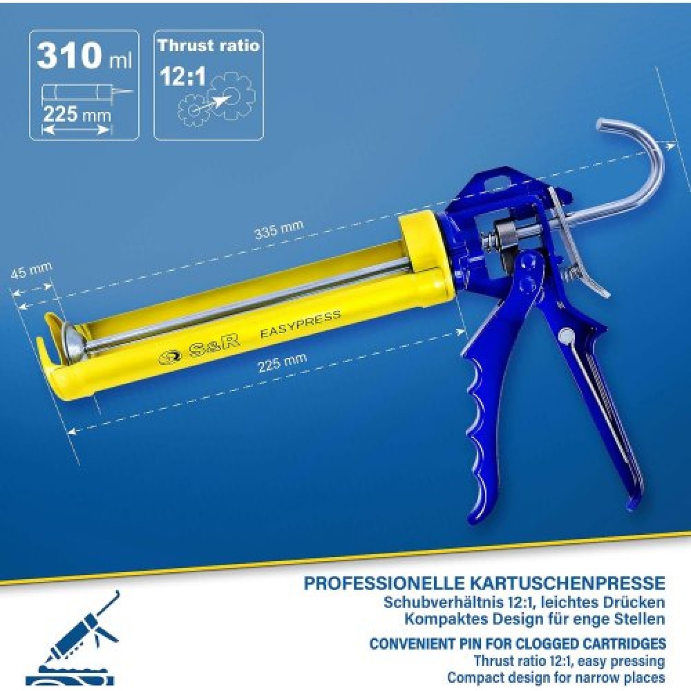Пістолет для герметика S&R Easy Press рамковий 225 мм професійний(278239101) Пістолет для герметика S&R Easy Press рамковий 225 мм професійний(278239101)