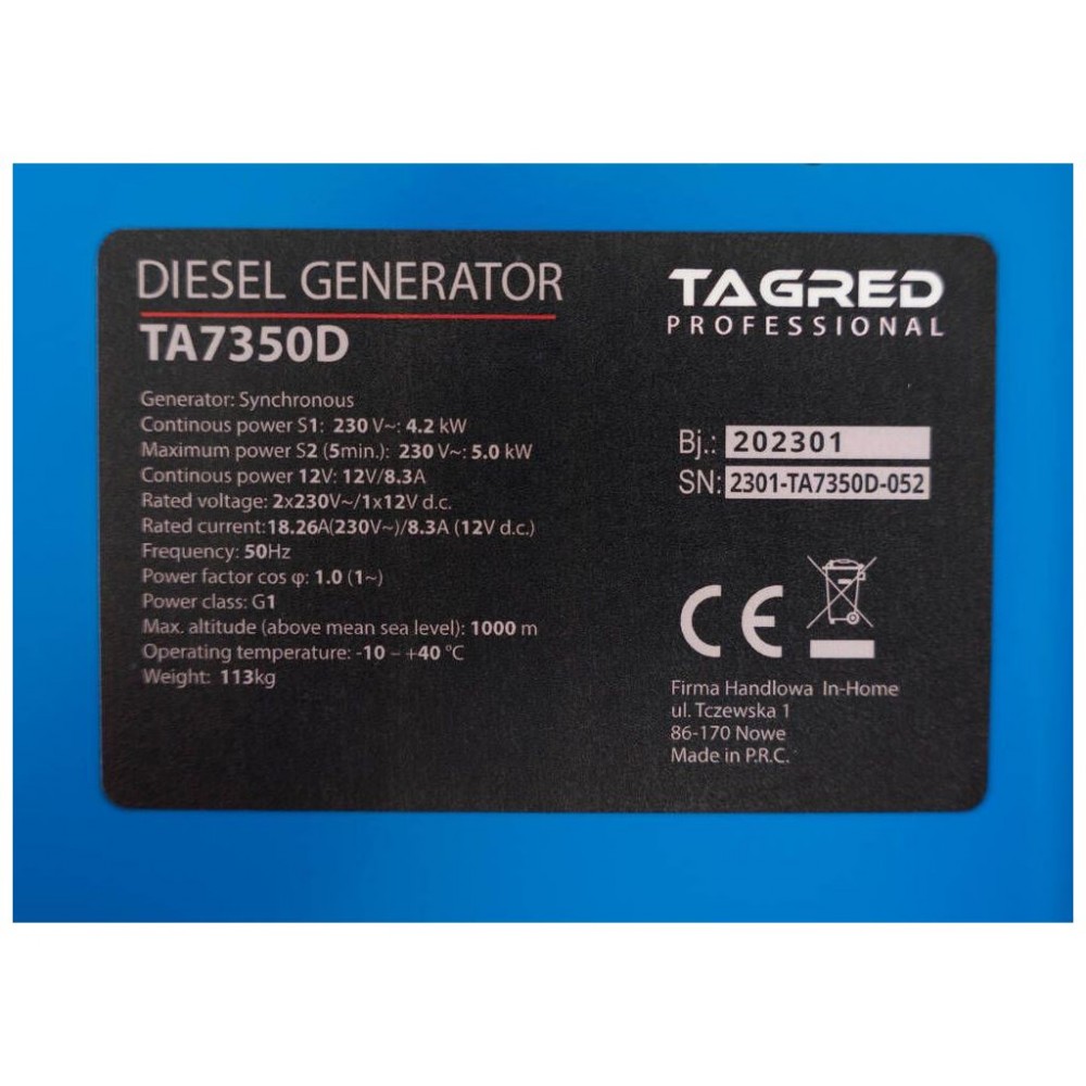 Дизельний генератор TAGRED TA7350D Дизельний генератор TAGRED TA7350D