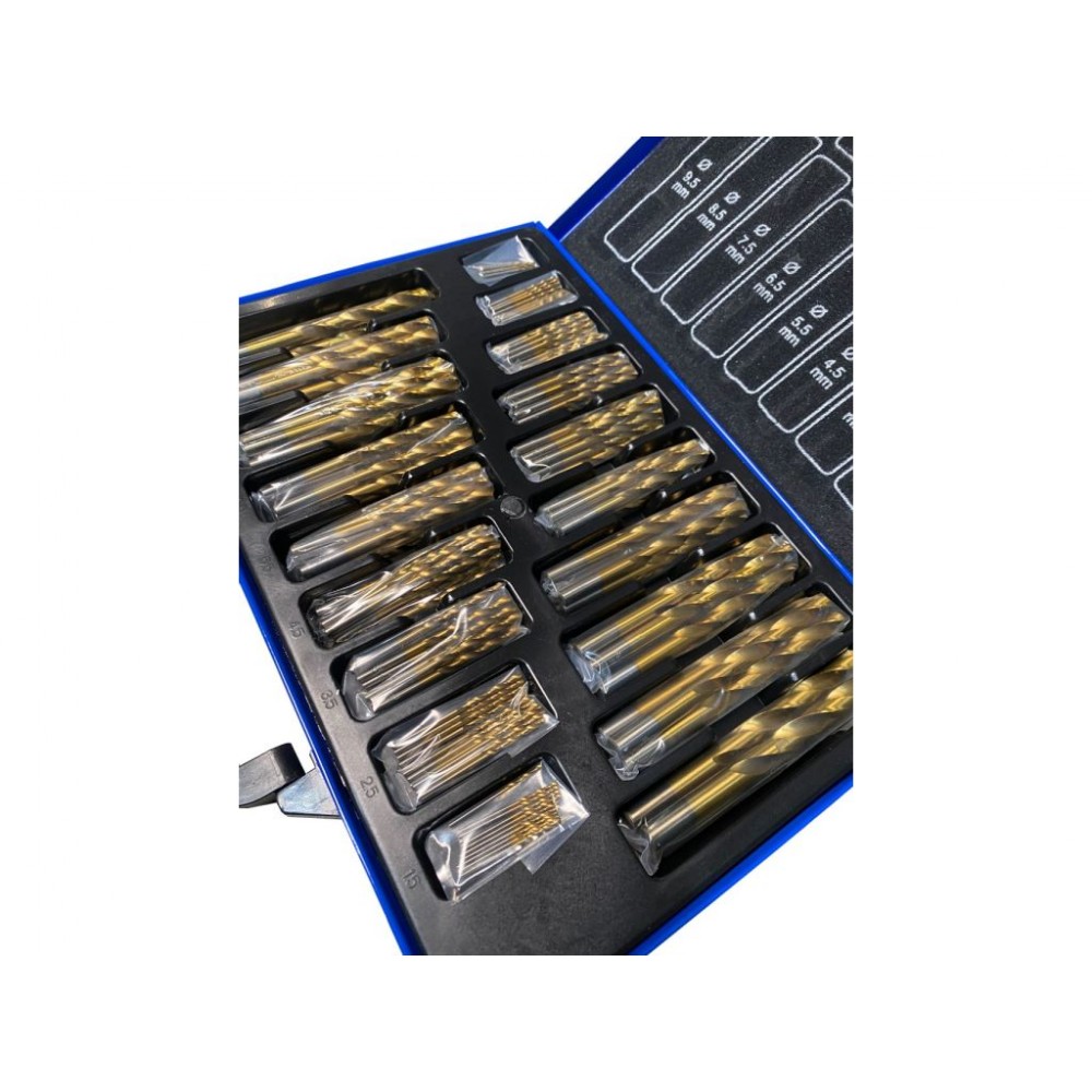 Комплект спіральних свердел із швидкорізальної сталі, 170 шт., 1-10 мм, нітрид титану Holzmann SPS170TIN Комплект спіральних свердел із швидкорізальної сталі, 170 шт., 1-10 мм, нітрид титану Holzmann SPS170TIN