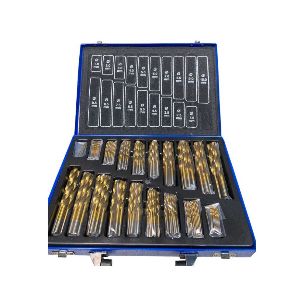 Комплект спіральних свердел із швидкорізальної сталі, 170 шт., 1-10 мм, нітрид титану Holzmann SPS170TIN Комплект спіральних свердел із швидкорізальної сталі, 170 шт., 1-10 мм, нітрид титану Holzmann SPS170TIN