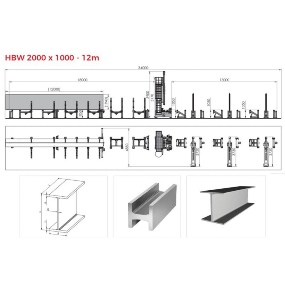 Лінія зварювання двотаврової балки 12м Akyapak HBW 2000x1000 Лінія зварювання двотаврової балки 12м Akyapak HBW 2000x1000