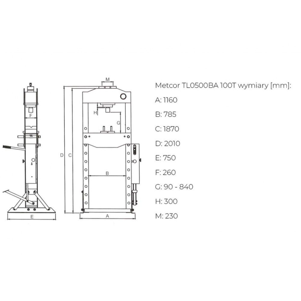 Пневматично-гідравлічний прес METCOR TL0500BA 100 т Пневматично-гідравлічний прес METCOR TL0500BA 100 т