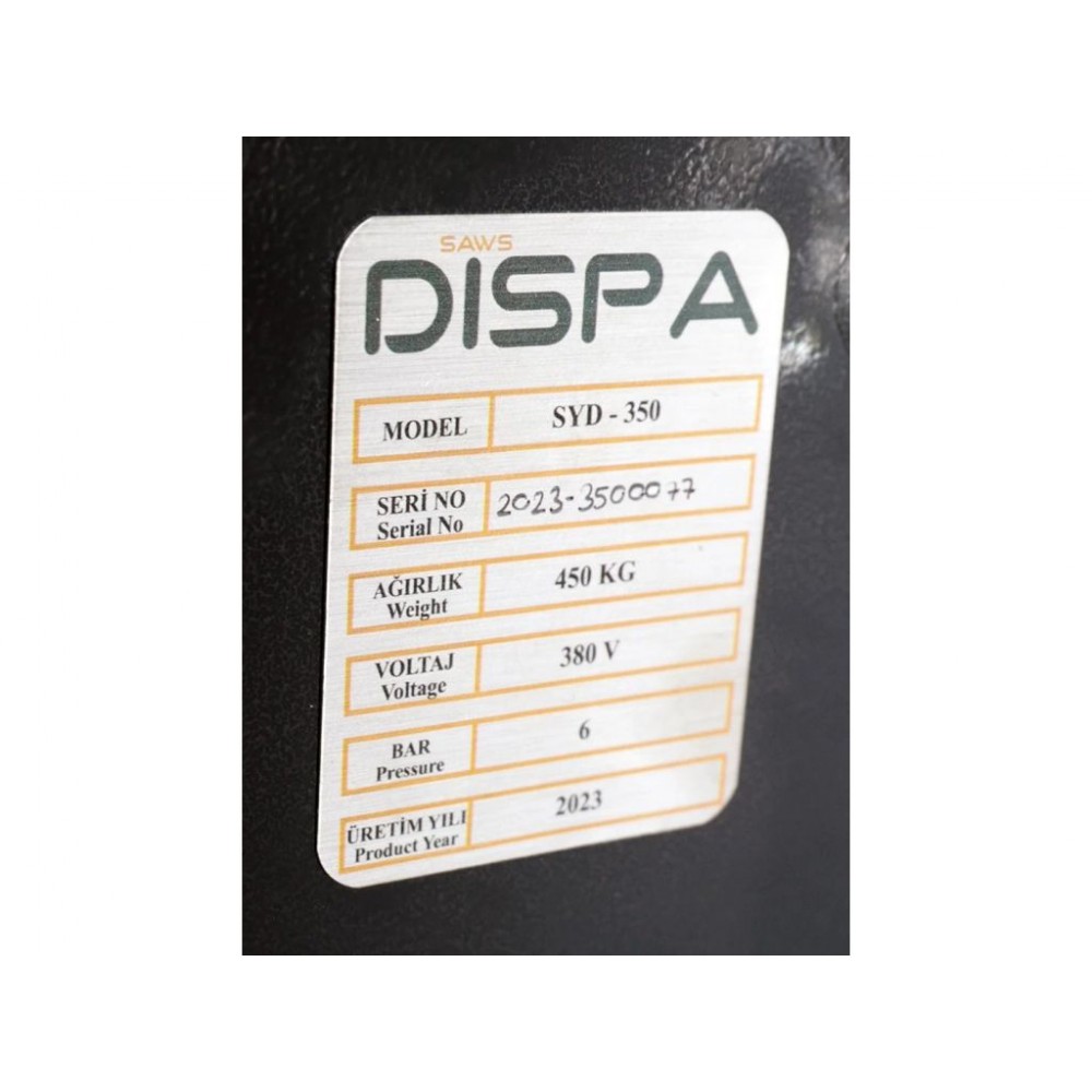 Напівавтоматична дискова пила з подвійним пневмо-затиском Dispa Makina S-YD350 Напівавтоматична дискова пила з подвійним пневмо-затиском Dispa Makina S-YD350