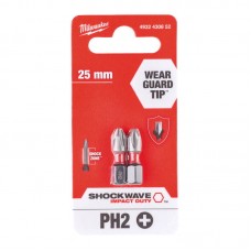 Біта SHOCKWAVE MILWAUKEE, PH2, 25мм, (2шт)