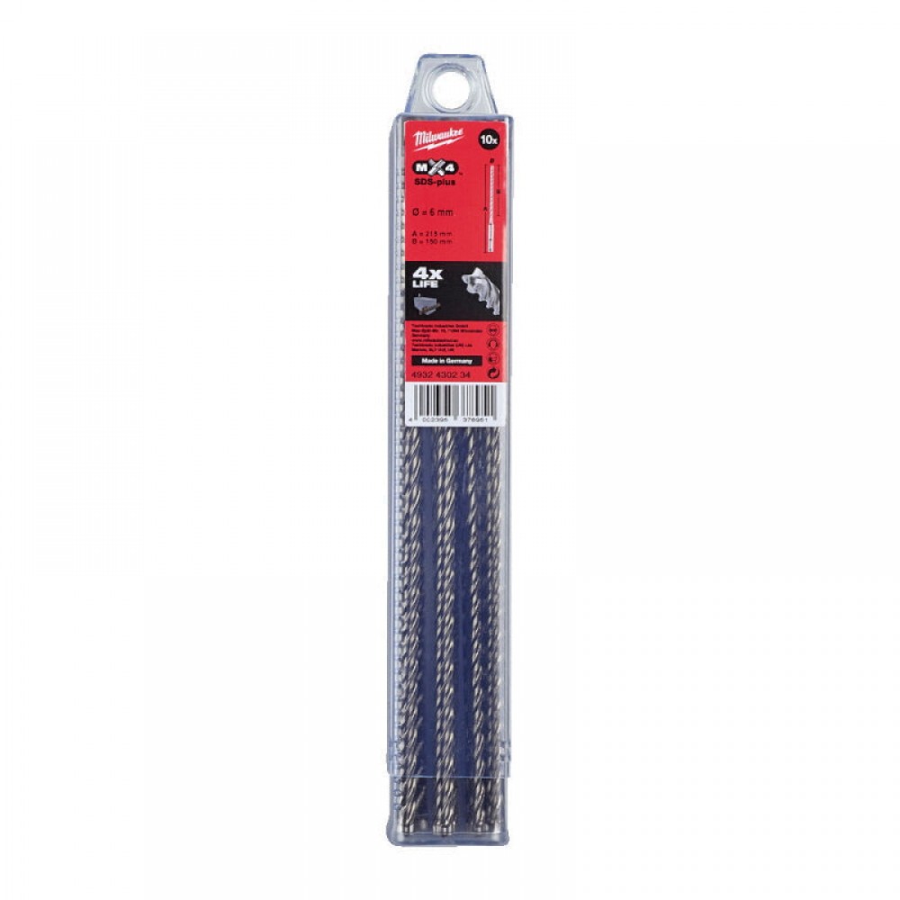Бур SDS-PLUS MX4 MILWAUKEE, діаметр 6,0х215х150мм, (10шт) Бур SDS-PLUS MX4 MILWAUKEE, діаметр 6,0х215х150мм, (10шт)