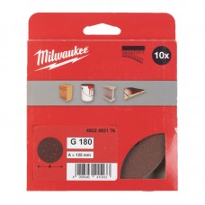 Шліфувальний папір MILWAUKEE O125/8 HL, зерно 180, (10шт)