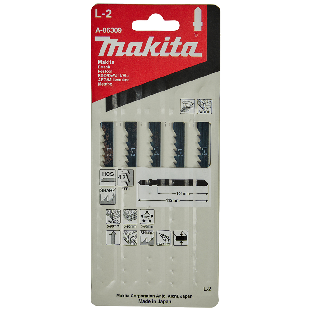 Набір MAKITA пилок HCS по дереву для швидкого пропилювання 101 мм 5 шт, A-86309 Набір MAKITA пилок HCS по дереву для швидкого пропилювання 101 мм 5 шт, A-86309