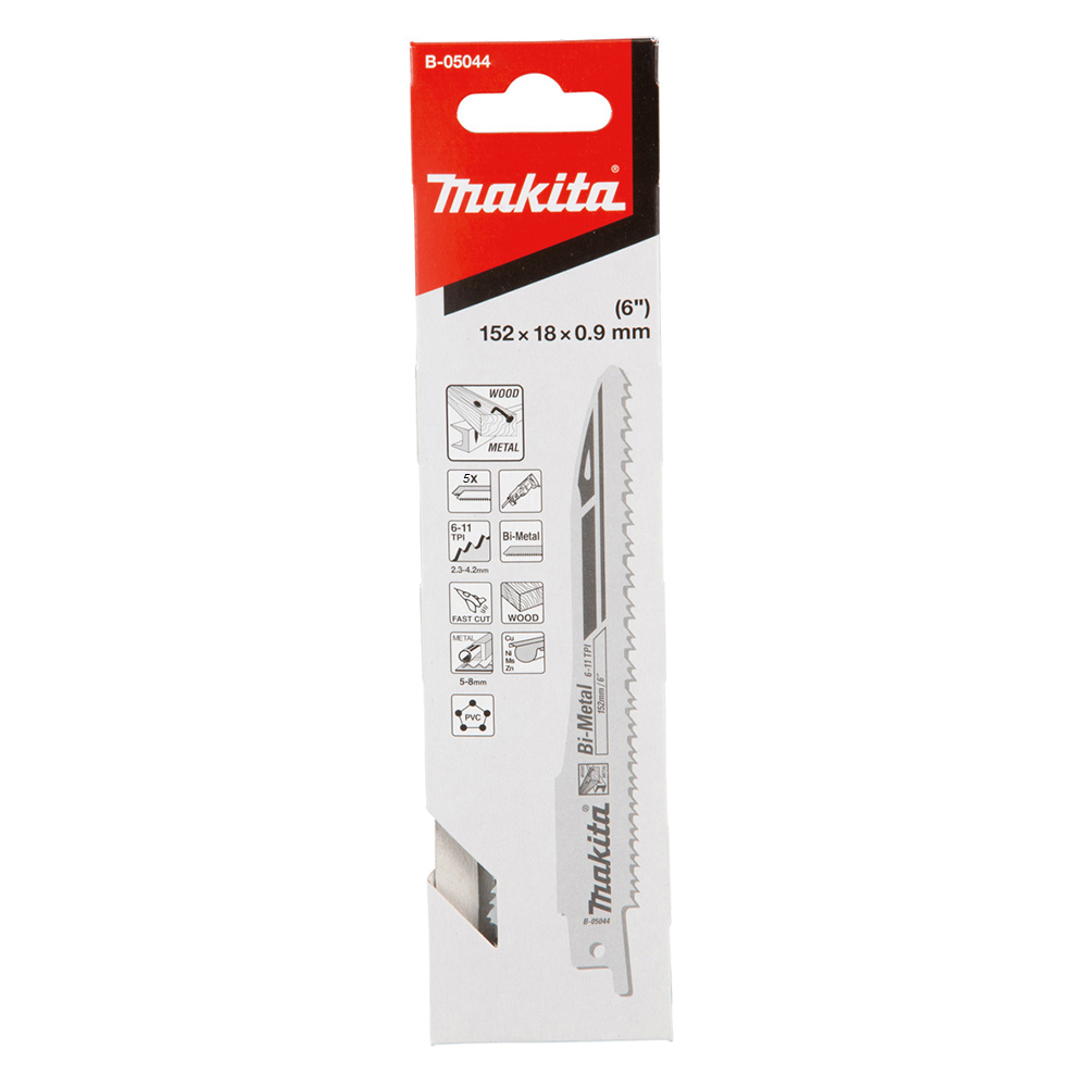 Полотно ножовки Makita BiM по алюмінію (5-8мм) та по пластику(5-77мм), 152х0,9мм, 5 шт, B-05044 Полотно ножовки Makita BiM по алюмінію (5-8мм) та по пластику(5-77мм), 152х0,9мм, 5 шт, B-05044