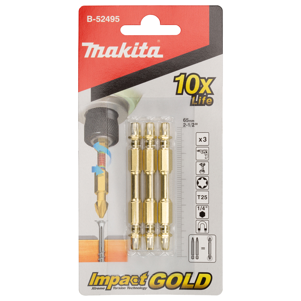 Подвійна торсіонна намагнічена біта Impact Gold Т-25-65 мм, 3 шт B-52495 Подвійна торсіонна намагнічена біта Impact Gold Т-25-65 мм, 3 шт B-52495