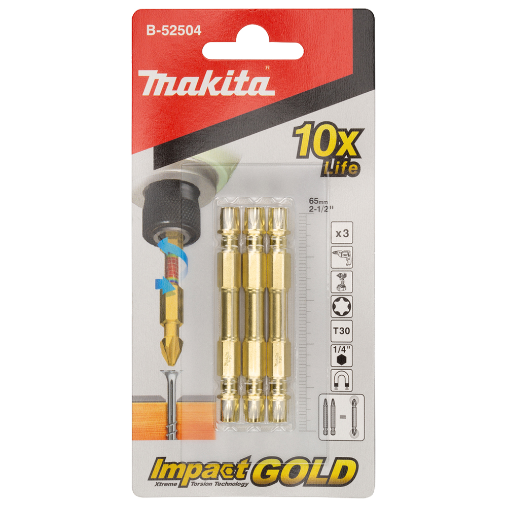 Подвійна торсіонна намагнічена біта Impact Gold Т-30-65 мм, 3 шт, B-52504 Подвійна торсіонна намагнічена біта Impact Gold Т-30-65 мм, 3 шт, B-52504