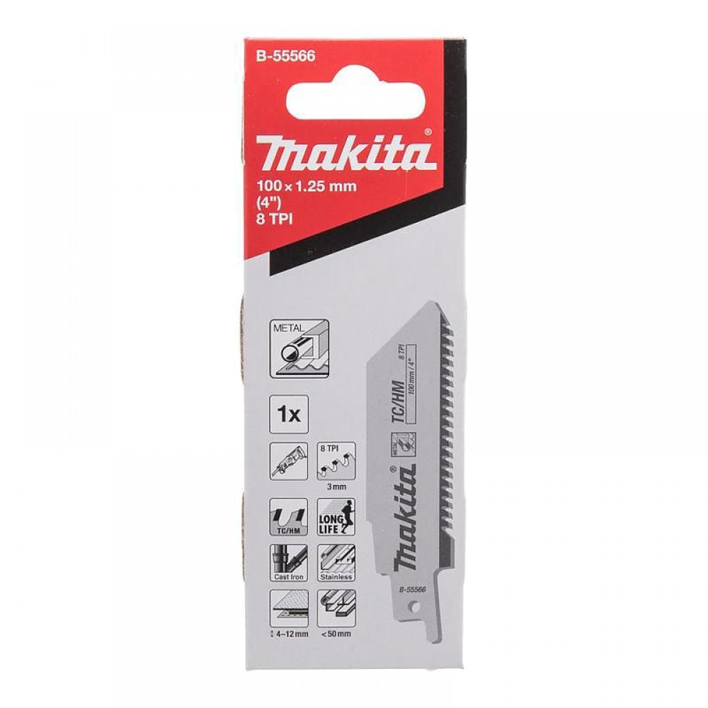 Пилка для шабельних ножівок для товстого металу Makita / труб 100х1,25 мм, 8TPI, B-55566 Пилка для шабельних ножівок для товстого металу Makita / труб 100х1,25 мм, 8TPI, B-55566