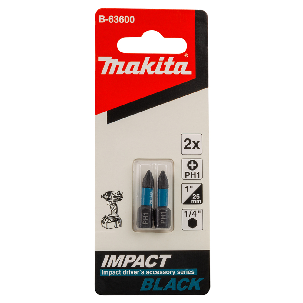 Біта Makita PH1 25 мм Impact Black 2 шт B-63600 Біта Makita PH1 25 мм Impact Black 2 шт B-63600