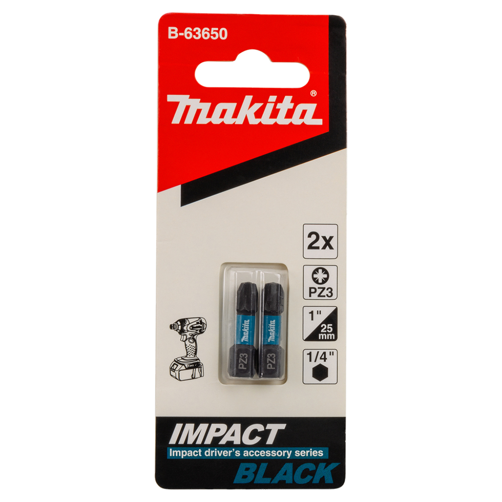 Біта Makita PZ3 25 мм Impact Black 2 шт B-63650 Біта Makita PZ3 25 мм Impact Black 2 шт B-63650
