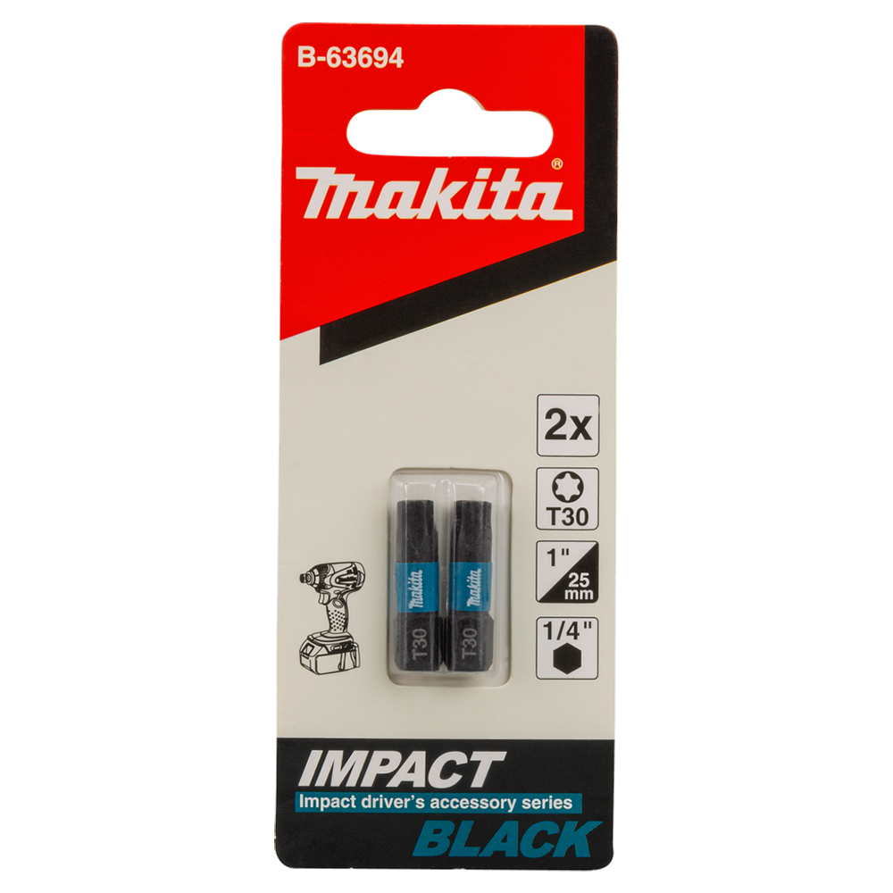 Біта Makita T30 25 мм Impact Black 2 шт B-63694 Біта Makita T30 25 мм Impact Black 2 шт B-63694