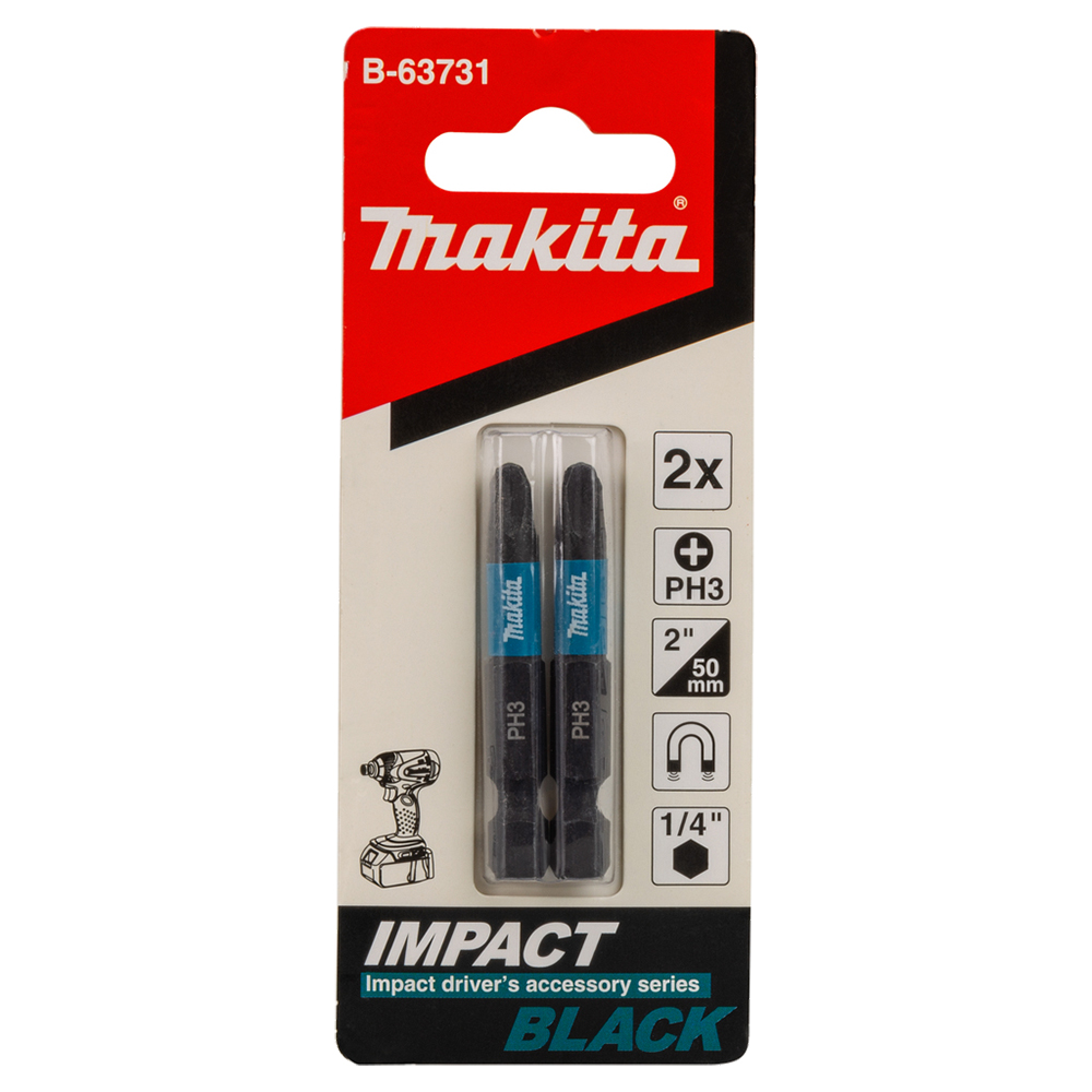 Біта Makita PH3 50 мм Impact Black 2 шт B-63731 Біта Makita PH3 50 мм Impact Black 2 шт B-63731