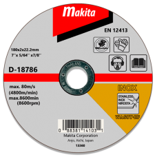 Відрізний диск тонкий для нержавіючої сталі плоский MAKITA 36Т, 180х22.23х2, D-18786
