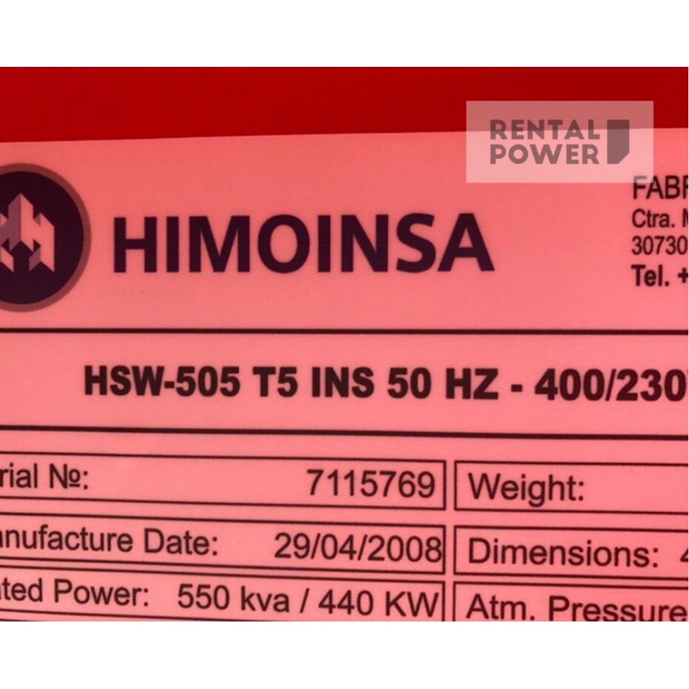 Генератор дизельний HIMOINSA HS-505 (400кВт) Генератор дизельний HIMOINSA HS-505 (400кВт)