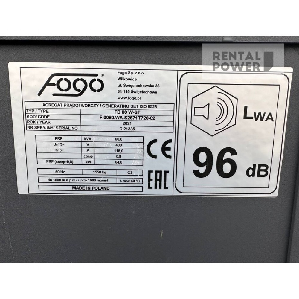 Генератор дизельний FOGO FD 80 W-ST (62 кВт) Генератор дизельний FOGO FD 80 W-ST (62 кВт)