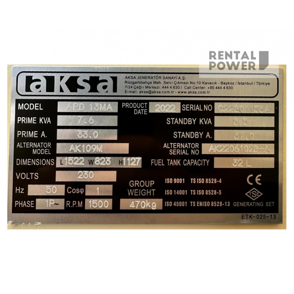 Генератор дизельний AKSA APD13MA (7,6 кВт) Генератор дизельний AKSA APD13MA (7,6 кВт)