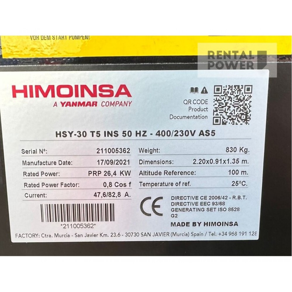 Генератор дизельний HIMOINSA HSY-30 T5 (24 кВт) Генератор дизельний HIMOINSA HSY-30 T5 (24 кВт)