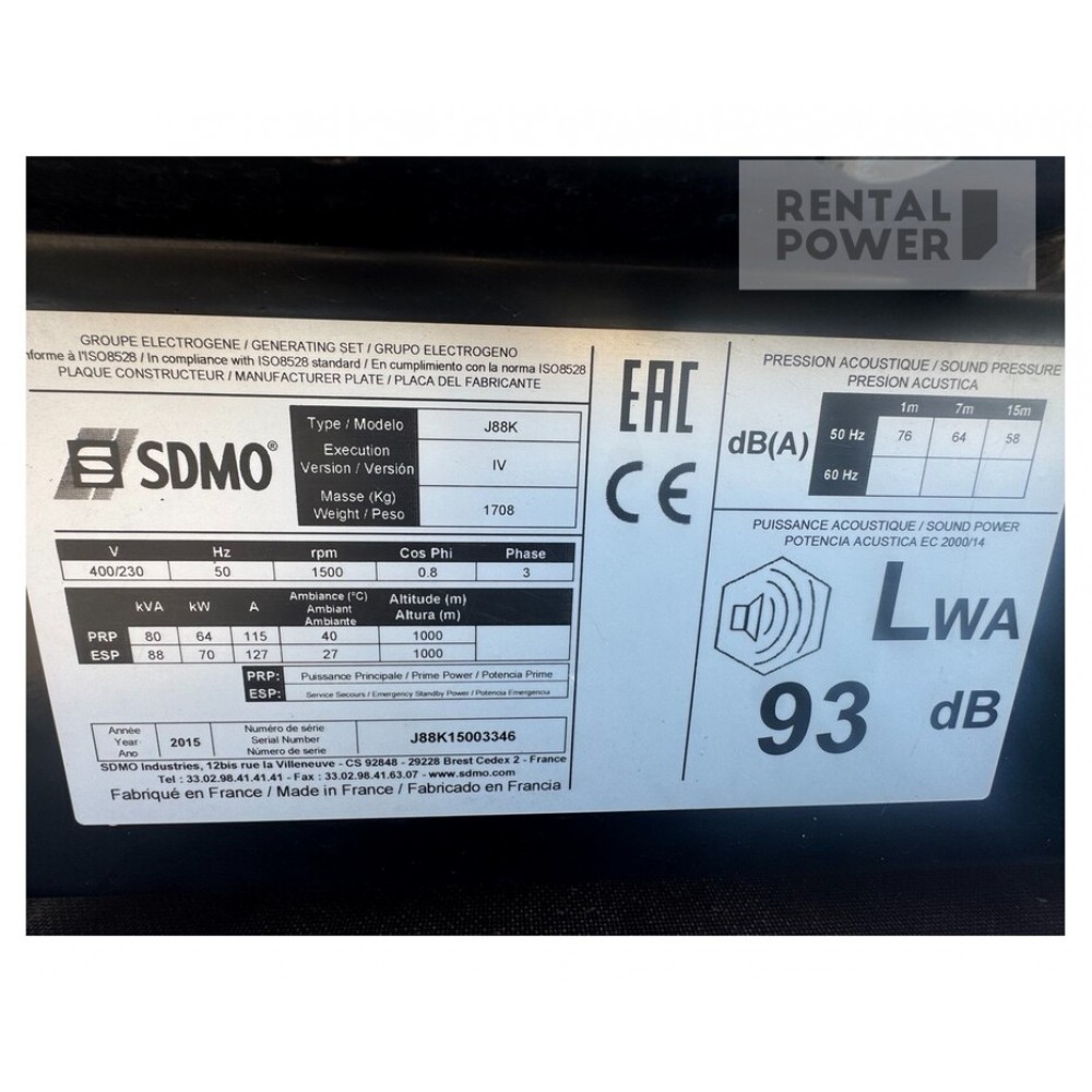 Генератор дизельний SDMO J88K (64кВт) з напрацюванням Генератор дизельний SDMO J88K (64кВт) з напрацюванням