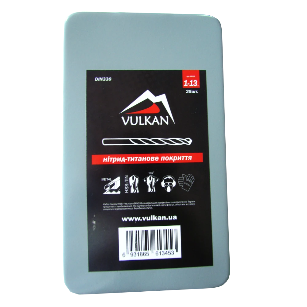 Набір свердел по металу 25 шт Ø 1-13 мм з титаново-нітридним покриттям VULKAN HSS TiN Набір свердел по металу 25 шт Ø 1-13 мм з титаново-нітридним покриттям VULKAN HSS TiN