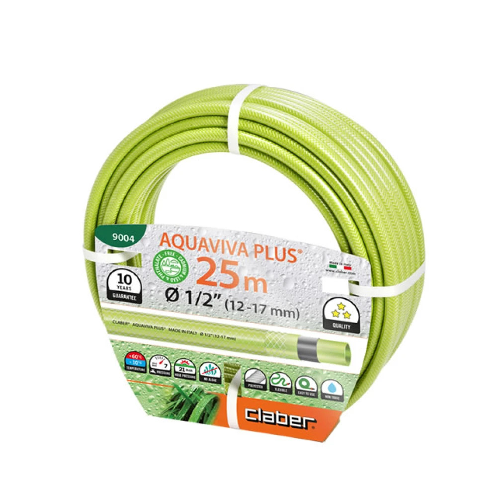 Шланг для поливу Claber Aquaviva Plus 9004, 25 м 1/2" зелений Шланг для поливу Claber Aquaviva Plus 9004, 25 м 1/2" зелений