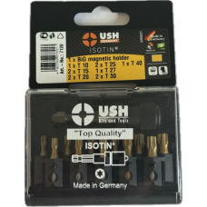Набір насадок викруткових Isotin USH: 1/4", T10, T15, T20, T25, Т27, T30, T40 магнітн тримач, 12 ел.