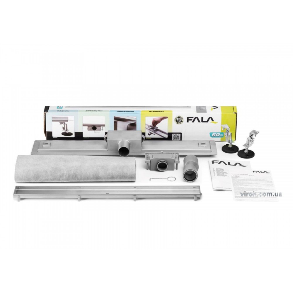 Трап підлоговий для душу FALA "WHITE GLASS" з нержавіючої сталі 70 х 7 х 7 см Трап підлоговий для душу FALA "WHITE GLASS" з нержавіючої сталі 70 х 7 х 7 см