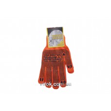 Рукавиці трикотажні оранжеві з ПВХ крапкою з подвійним налодонником розмір 10