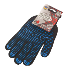 Рукавиці трикотажні чорні з ПВХ крапкою (6 ниток; 100%- поліестер) розмір 10