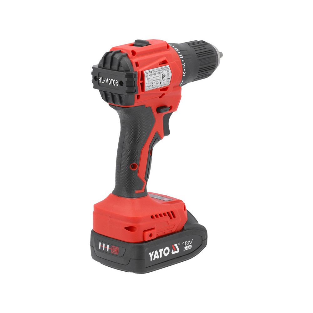 Шуруповерт-дриль акумуляторний Li-Ion YATO: V=18 В, крутн.мом.- 45 Нм, 2 Агод, патрон Ø≤ 13 мм [6]
