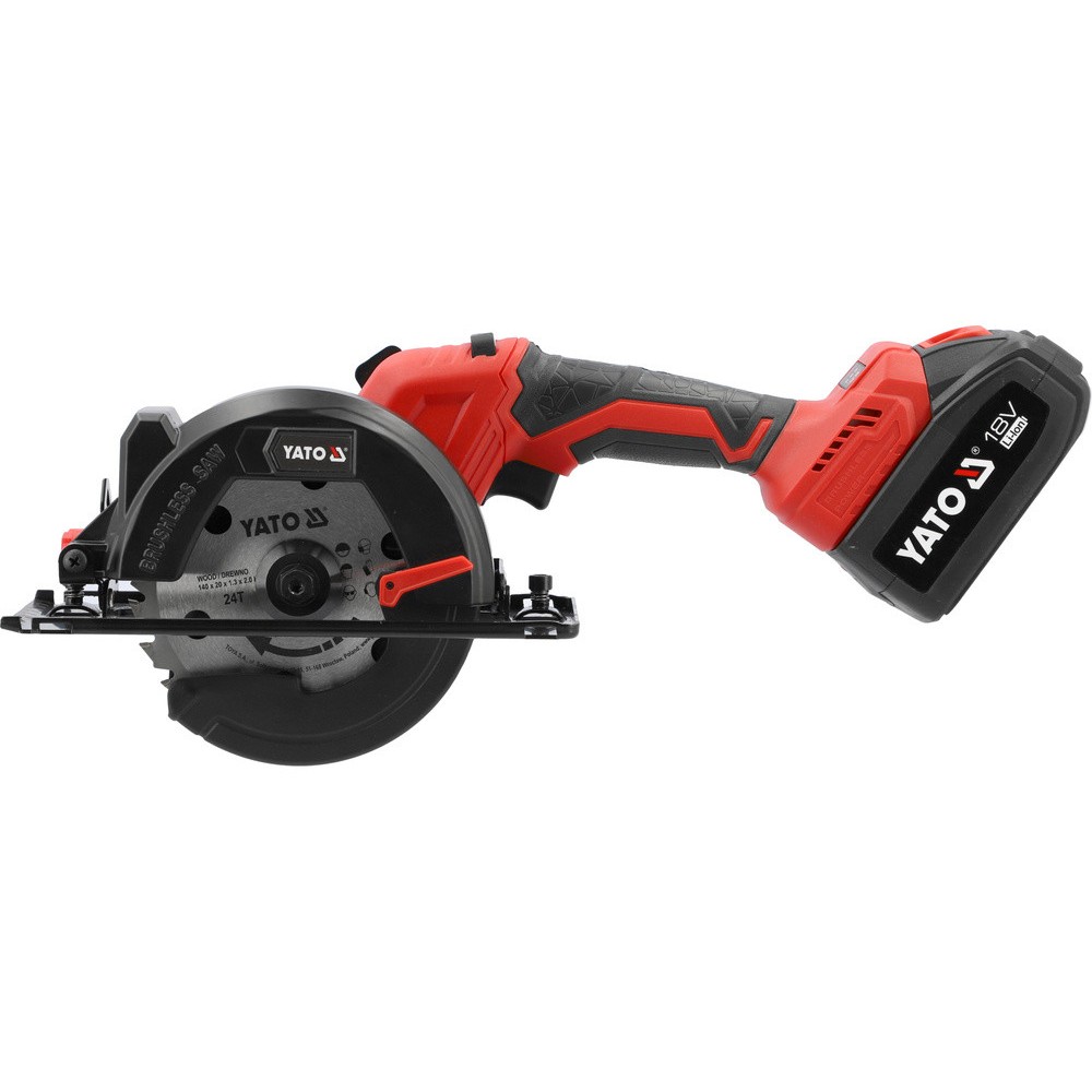 Пила дискова акумуляторна YATO: Li-Ion 18 В 4 АГод, для диска Ø=140/20 мм, 24 зуби, глиб р- 51-32 мм