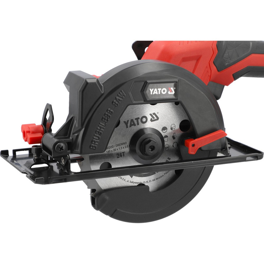 Пила дискова акумуляторна YATO: Li-Ion 18 В 4 АГод, для диска Ø=140/20 мм, 24 зуби, глиб р- 51-32 мм