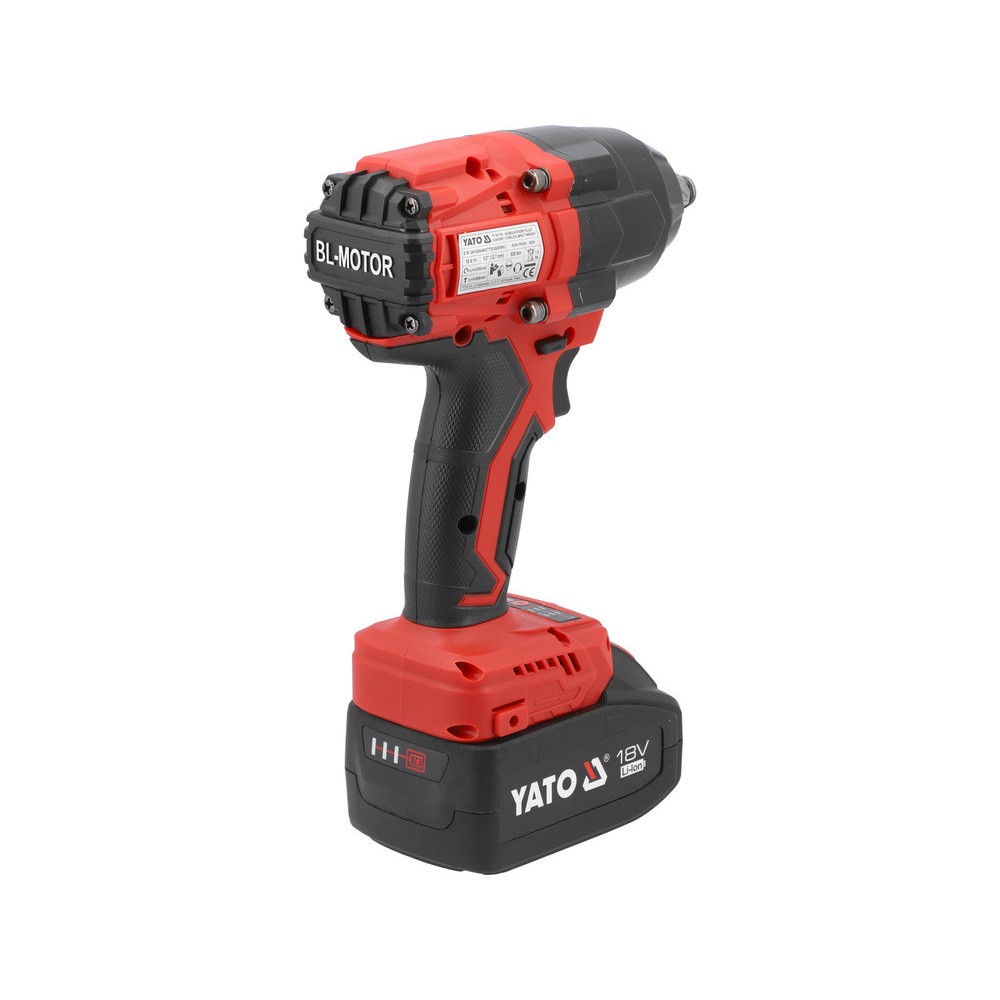 Гайковерт ударний, безщітковий YATO: 2 акум.18 В Li-Ion 4 АГод, квадрат1/2", 850 Нм + зарядн. пристр