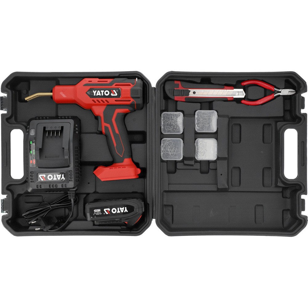 Паяльник для пластика YATO акумул. Li-Ion 18 В 2 АГод, 60 Вт, макс. t= 500ºC у футлярі з обладнанням