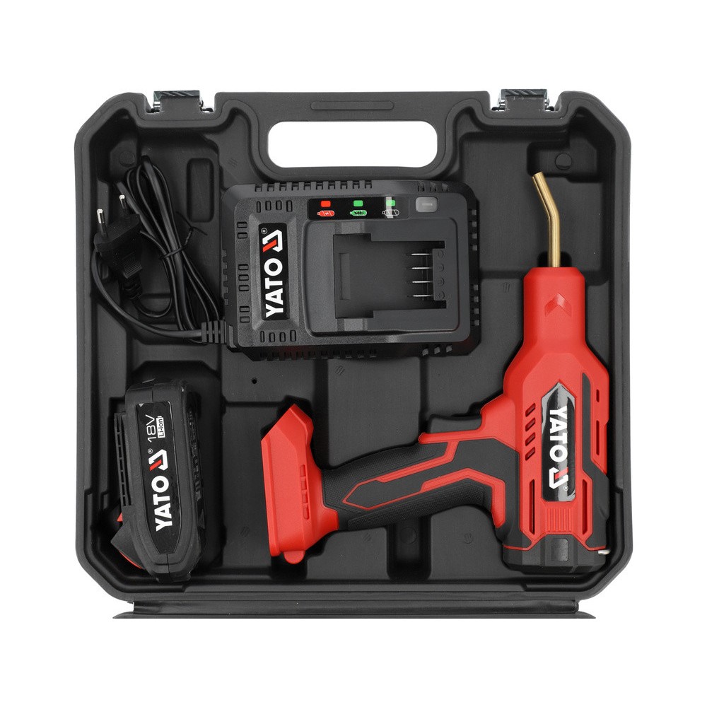 Паяльник для пластика YATO акумул. Li-Ion 18 В 2 АГод, 60 Вт, макс. t= 500ºC у футлярі з обладнанням