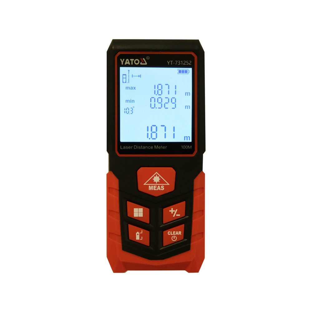 Дальномір лазерний YATO з LCD- дисплеєм дальн- 100м, похибка ±2мм, виміри площі і об'єму живл- 2-ААА Дальномір лазерний YATO з LCD- дисплеєм дальн- 100м, похибка ±2мм, виміри площі і об'єму живл- 2-ААА