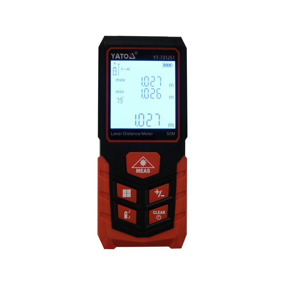 Дальномір лазерний YATO з LCD- дисплеєм, дальн- 50м, похибка ±2мм, виміри площі і об'єму живл- 2-ААА Дальномір лазерний YATO з LCD- дисплеєм, дальн- 50м, похибка ±2мм, виміри площі і об'єму живл- 2-ААА