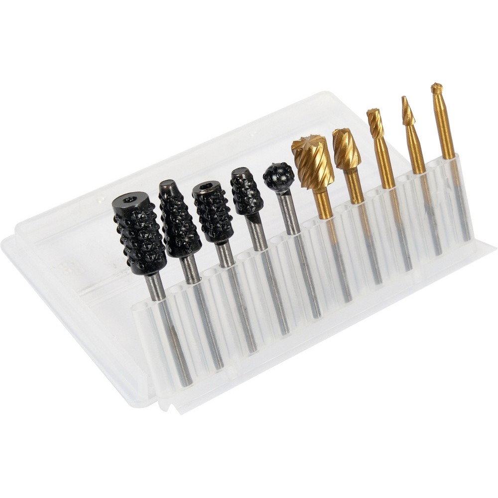 Фрези різної форми до мінішліфмашинок YATO, Ø= 2-16 мм, l= 40 мм з шпинделем Ø= 3,2 мм, компл. 10шт. Фрези різної форми до мінішліфмашинок YATO, Ø= 2-16 мм, l= 40 мм з шпинделем Ø= 3,2 мм, компл. 10шт.