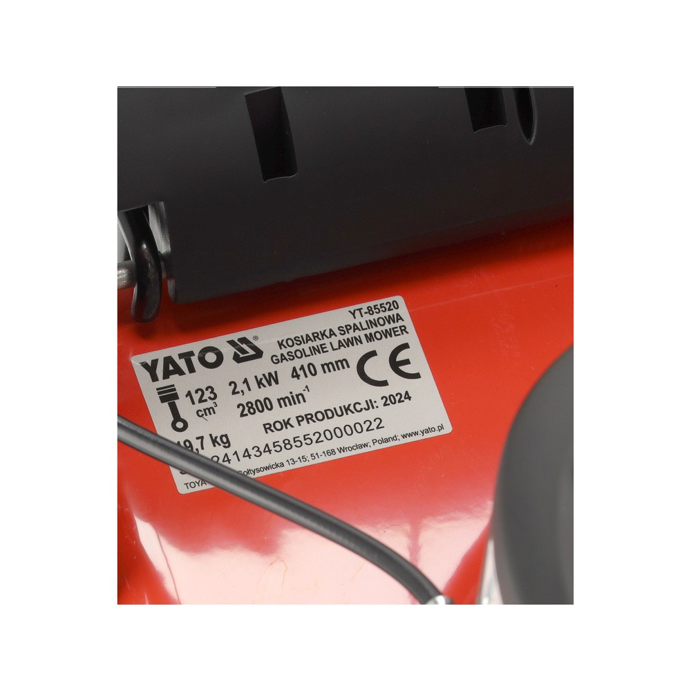 Газонокосарка бензинова YATO 2,1кВт, ширина різання: Ø= 41см, травозбірник- 40л Газонокосарка бензинова YATO 2,1кВт, ширина різання: Ø= 41см, травозбірник- 40л
