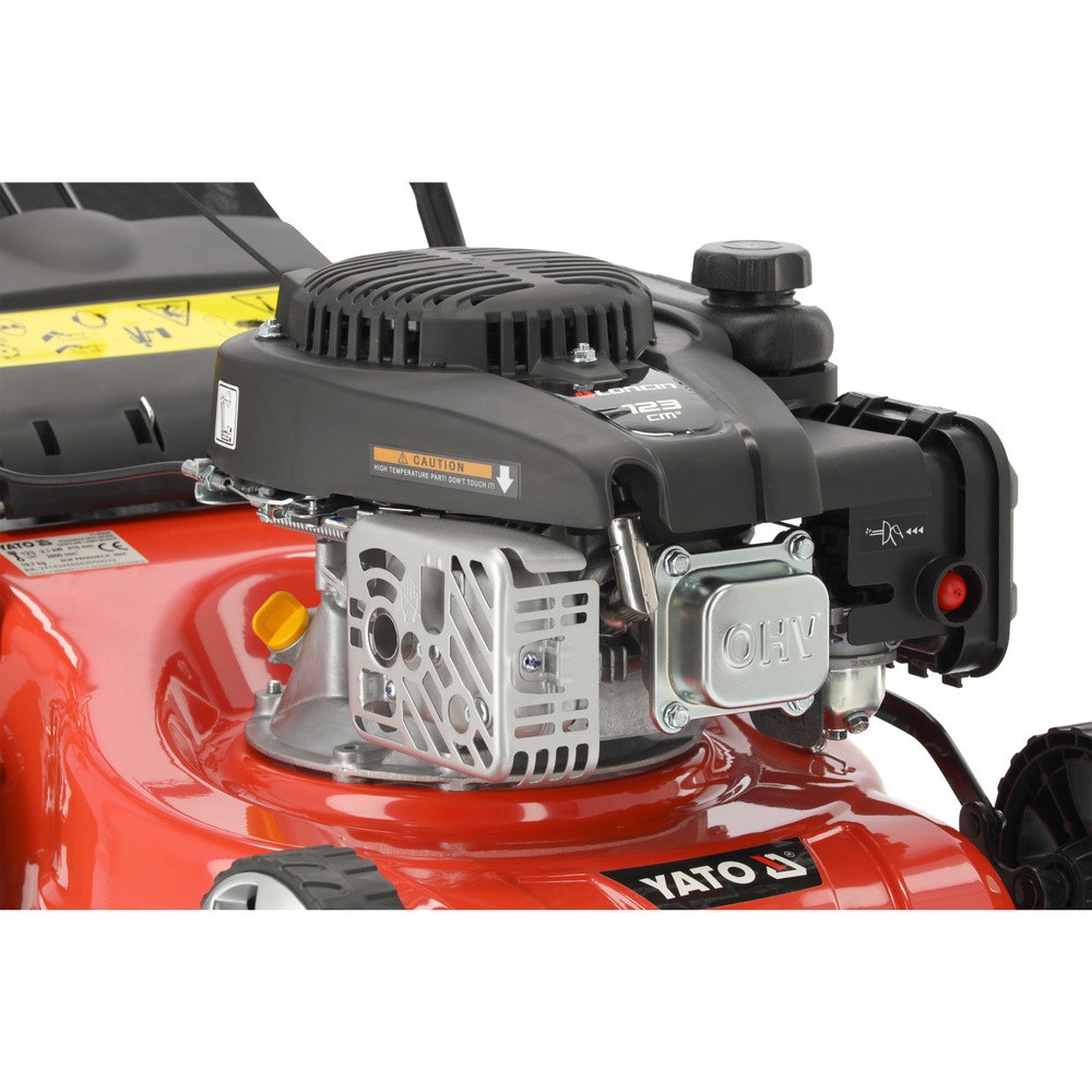 Газонокосарка бензинова YATO 2,1кВт, ширина різання: Ø= 41см, травозбірник- 40л Газонокосарка бензинова YATO 2,1кВт, ширина різання: Ø= 41см, травозбірник- 40л