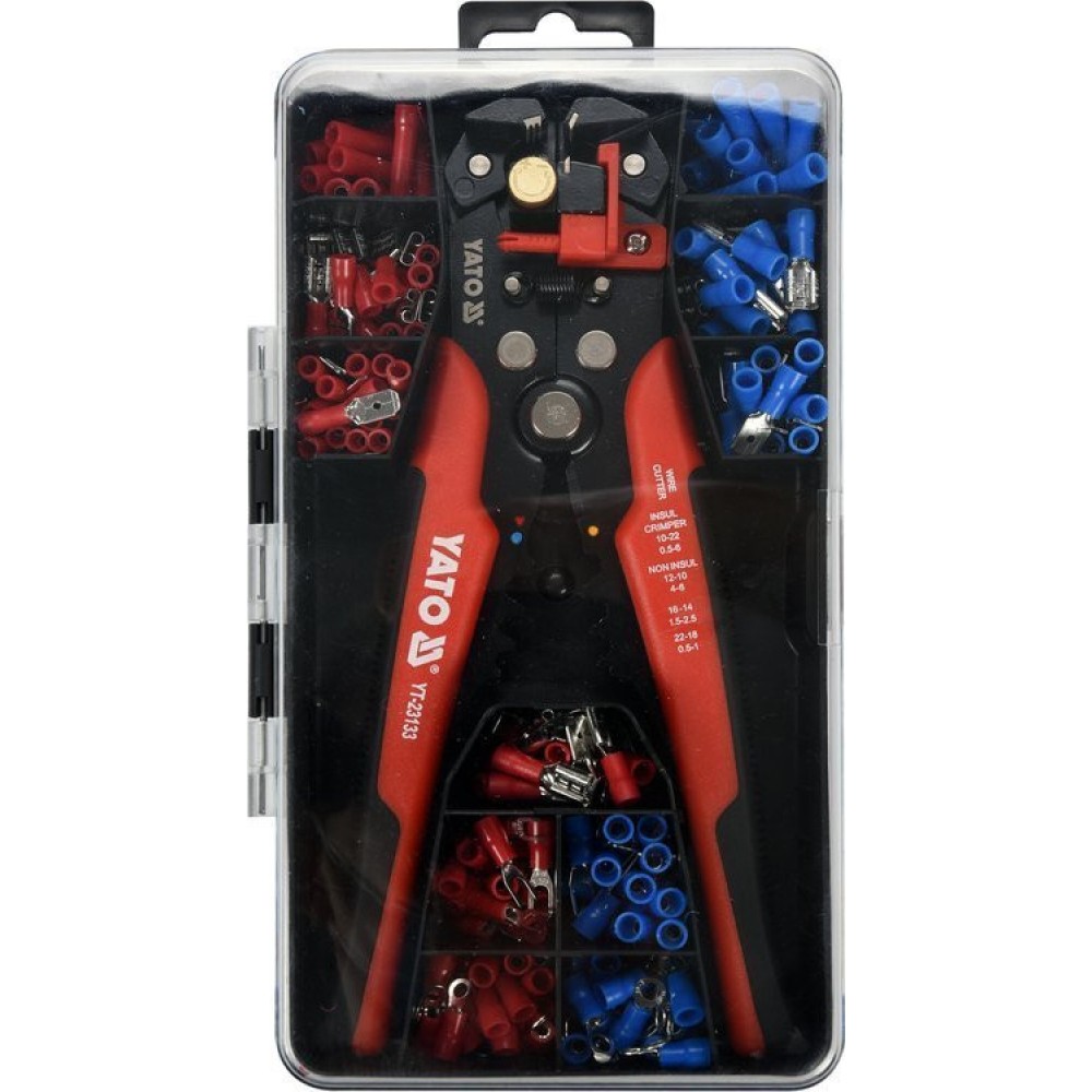 Кліщі для обтискання і зачистки проводів YATO. L=205 мм, 0,2- 6 мм², з наконечниками, 191 елем. Кліщі для обтискання і зачистки проводів YATO. L=205 мм, 0,2- 6 мм², з наконечниками, 191 елем.