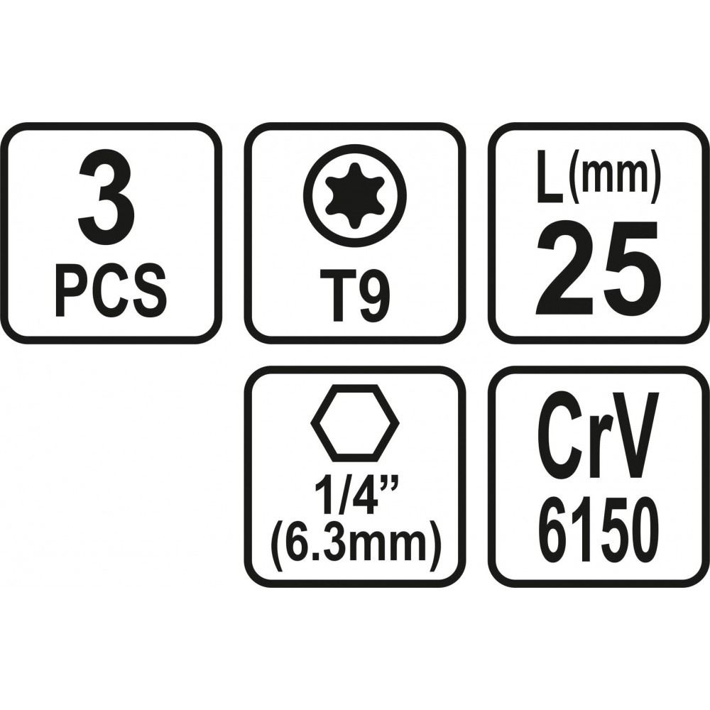 Насадка викруткова STHOR "TORX" T9 x 25 мм HEX 1/4" Cr-V 3 шт Насадка викруткова STHOR "TORX" T9 x 25 мм HEX 1/4" Cr-V 3 шт