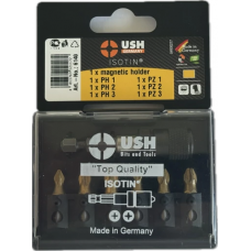 Набір насадок викруткових Isotin USH: 1/4", PH1, PH2, PH3, PZ1, PZ2, PZ3; магнітний тримач, 7 ел.