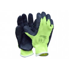 Рукавиці теплі трикотажні бавовняні жовті TRIDENT-FROST покритті рифленним латексом розмір 10