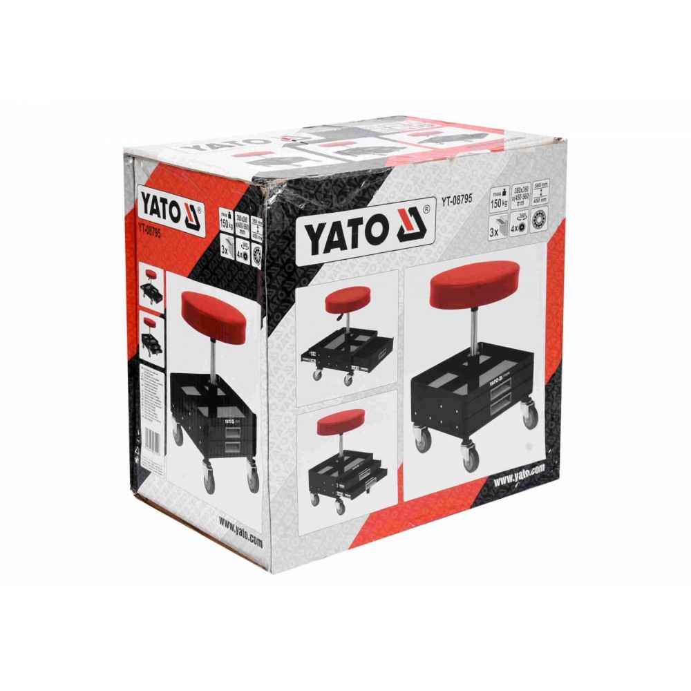Табурет на колесах YATO з 3 шуфлядами 380 x 380 x 450-560 мм 150 кг Табурет на колесах YATO з 3 шуфлядами 380 x 380 x 450-560 мм 150 кг