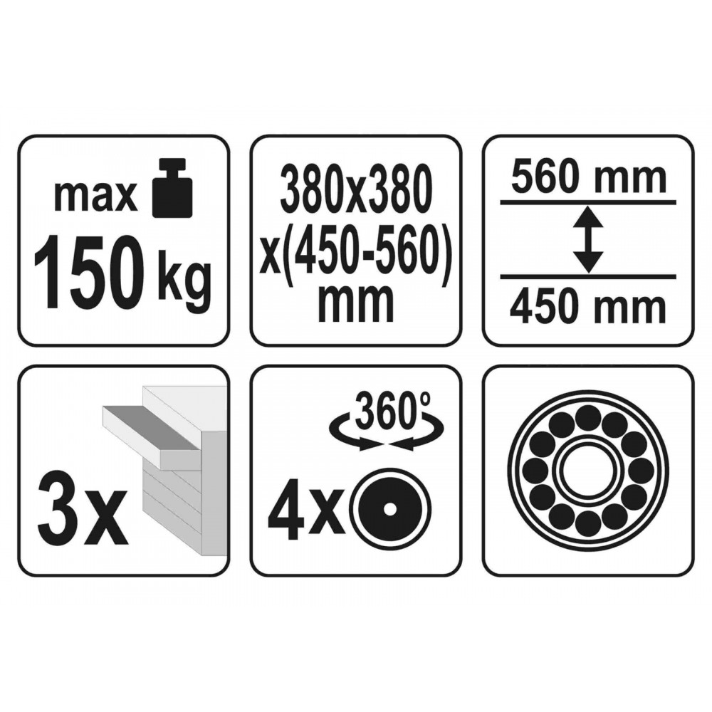 Табурет на колесах YATO з 3 шуфлядами 380 x 380 x 450-560 мм 150 кг Табурет на колесах YATO з 3 шуфлядами 380 x 380 x 450-560 мм 150 кг