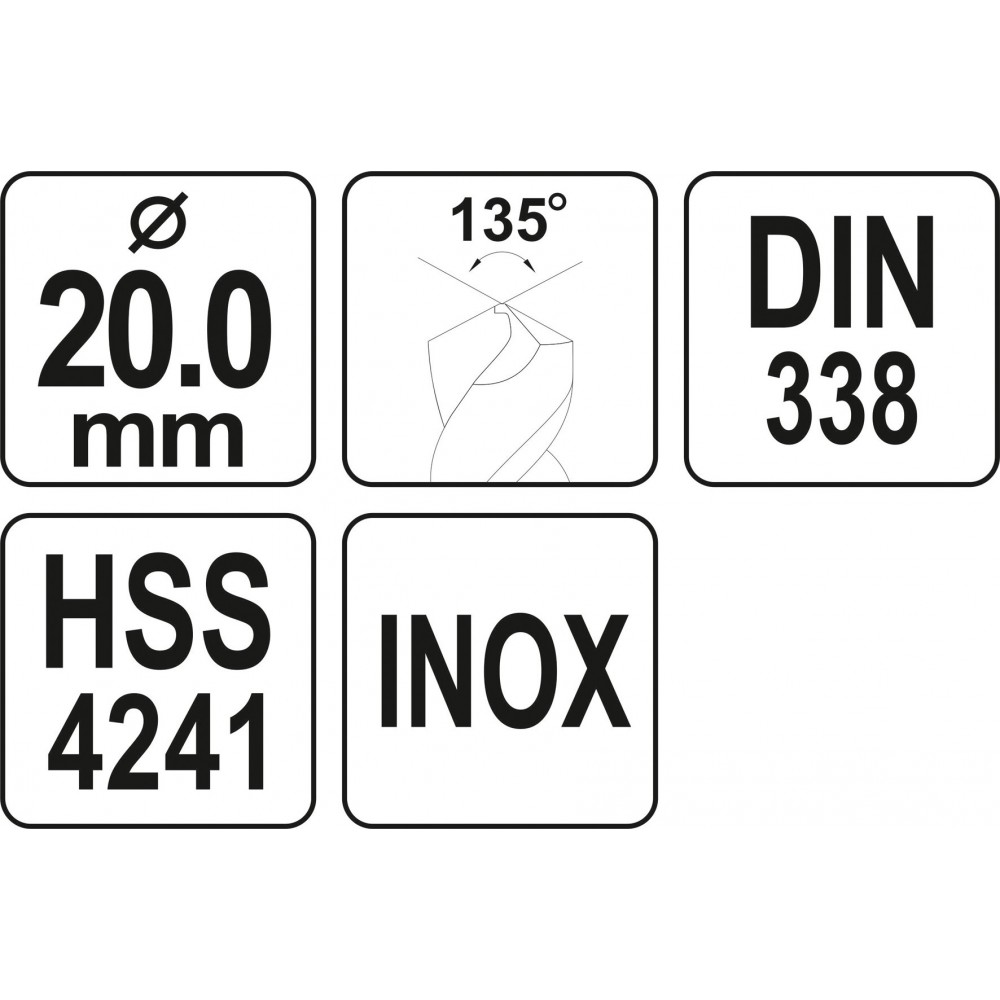 Свердло по металу PREMIUM YATO до нержавіючої і високолегованої сталі, литва 20 х 205 мм HSS 4241 Свердло по металу PREMIUM YATO до нержавіючої і високолегованої сталі, литва 20 х 205 мм HSS 4241