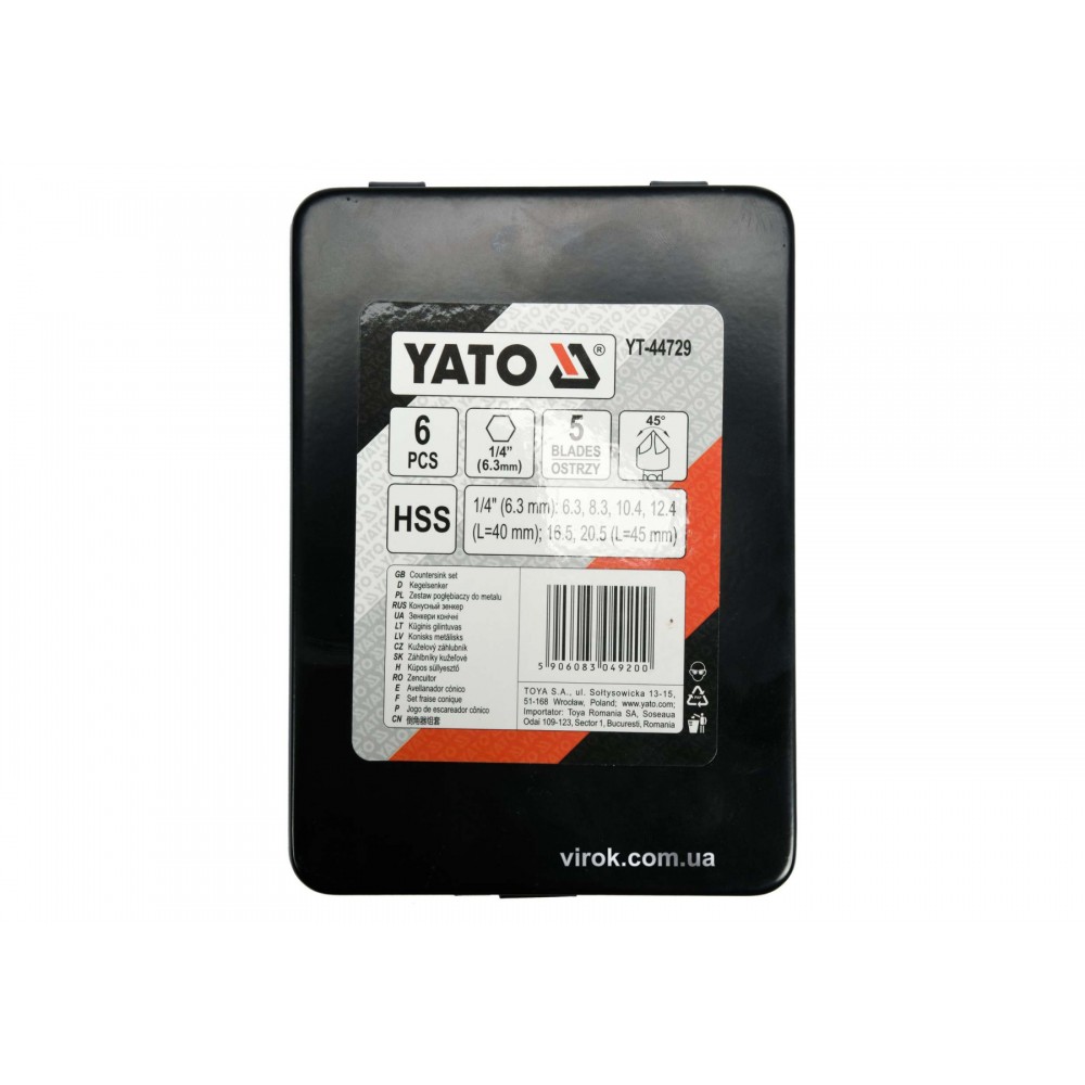 Набір зенківок конічних по металу YATO HEX-1/4" 6.3-20.5 x 40/45 мм HSS 6 шт Набір зенківок конічних по металу YATO HEX-1/4" 6.3-20.5 x 40/45 мм HSS 6 шт